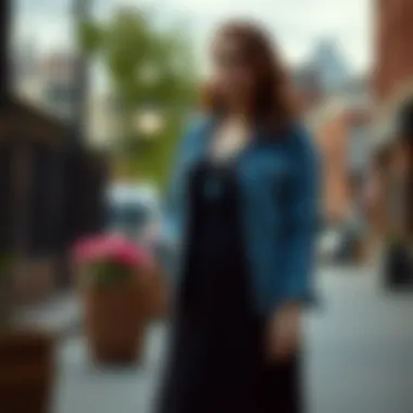 Chic plus size daytime dress styled with a denim jacket