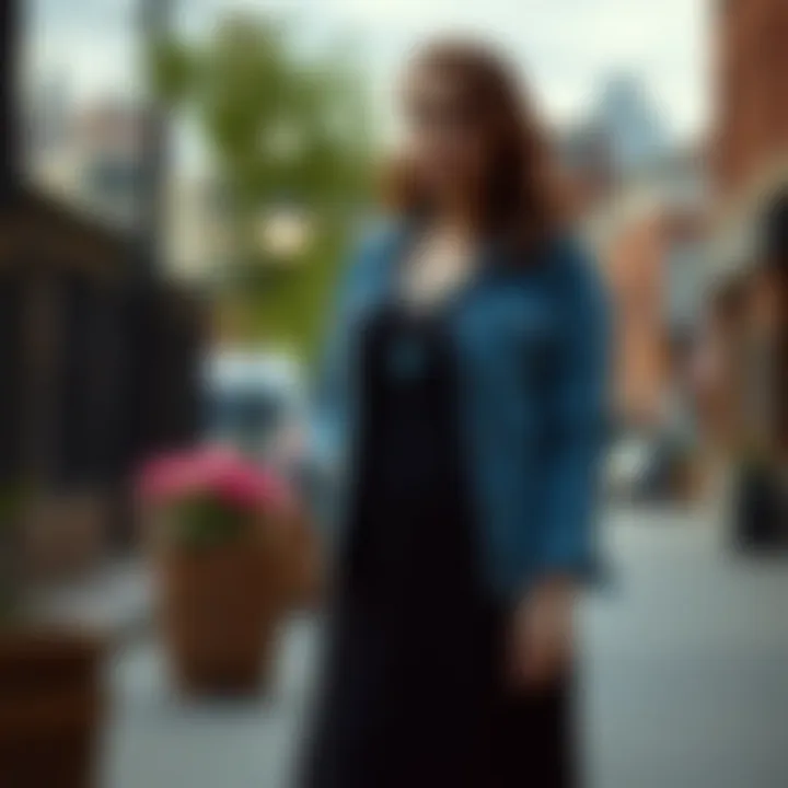 Chic plus size daytime dress styled with a denim jacket