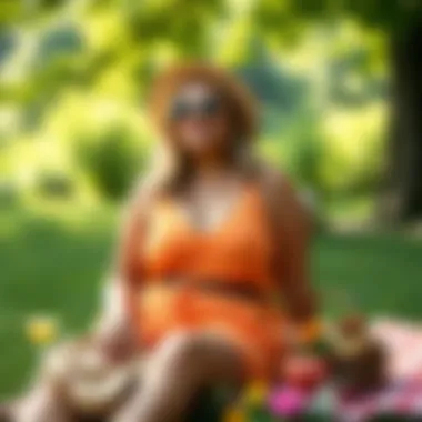 Stylish Picnic Look with a Colorful Romper Vibrant plus size romper with accessories for a picnic