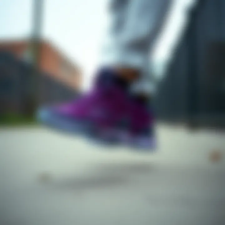 Fashionable outfit paired with purple basketball shoes