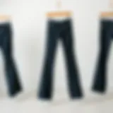 Aesthetic Presentation of Raw Hem Flare Jeans Stylish raw hem flare jeans displayed on a minimalist background