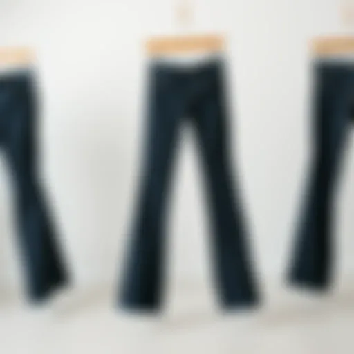 Aesthetic Presentation of Raw Hem Flare Jeans Stylish raw hem flare jeans displayed on a minimalist background