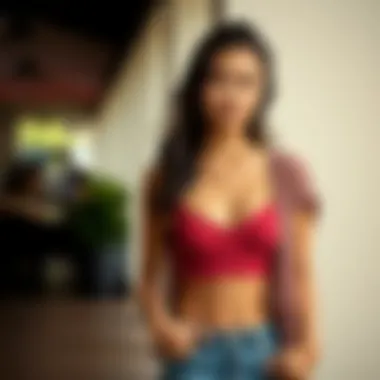 Seamless camisole bra styled with casual attire