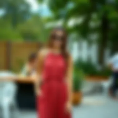 Casual Chic: Styling a Midi Dress for Outdoor Gatherings A stylish woman showcasing a sleeveless pleated midi dress at a casual outdoor gathering