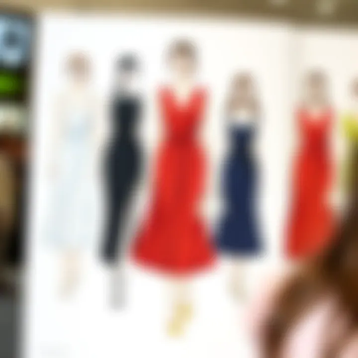 Versatile Styles: Fashion Illustration of Midi Dress Adaptations A fashion illustration depicting various styling options for a sleeveless pleated midi dress