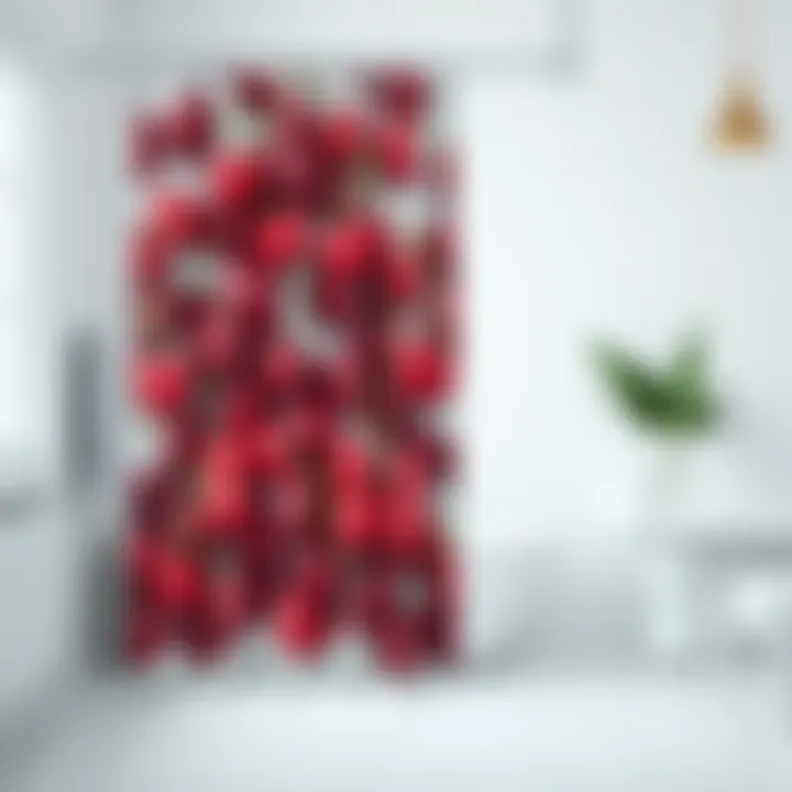 Chic cherry shower curtain in a modern bathroom setting