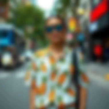 Urban Styling with Puppy Love Pineapple Shirt A stylish ensemble featuring a puppy love pineapple shirt in an urban setting.