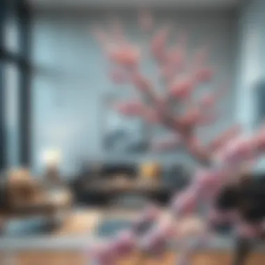 Modern Living Space Decor A modern living space featuring real touch cherry blossom branches as a focal decor piece