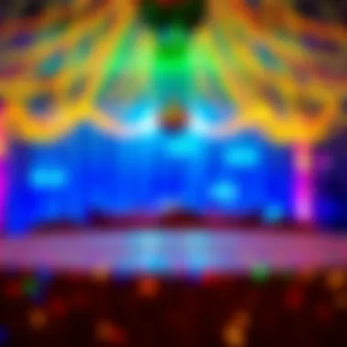 Gleaming disco ball tablecloth reflecting colorful lights at an event