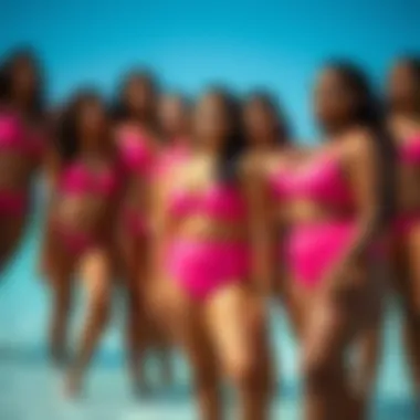 Diverse Models in Hot Pink Swimsuits Group of diverse models confidently wearing hot pink swimsuits