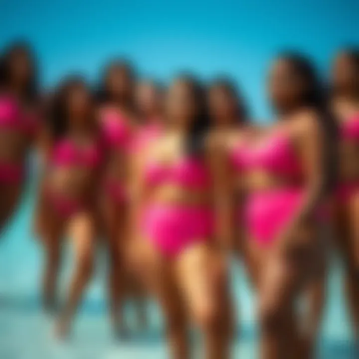 Diverse Models in Hot Pink Swimsuits Group of diverse models confidently wearing hot pink swimsuits