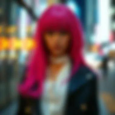 Fashion Statement with Hot Pink Hair Fashionable ensemble featuring hot pink wig with bangs