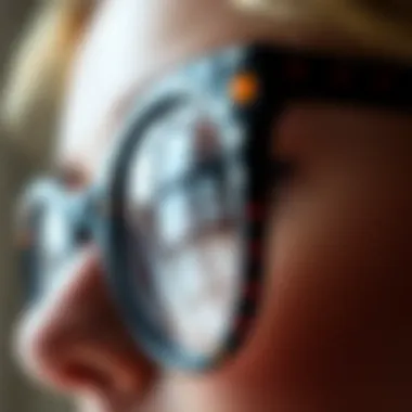 Close-up of polka dot patterns on cat eye glasses