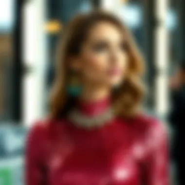 Accessories styled with a mock neck sequin dress