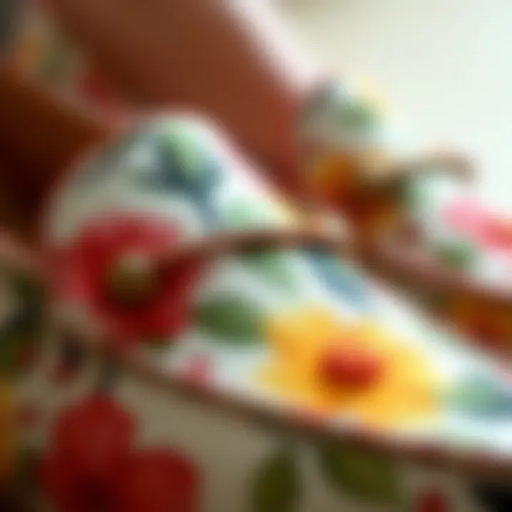 Close-up of floral loafer materials