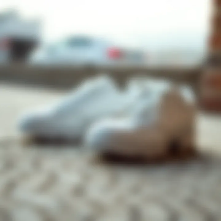 Stylish white skate shoes showcased on a textured surface