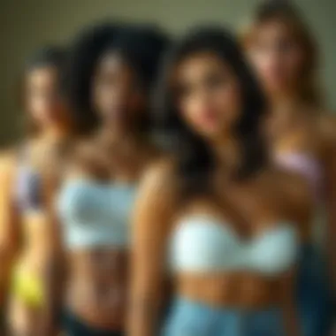 Diverse body types wearing bandage bras creatively