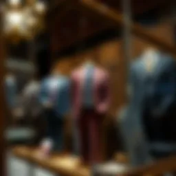 Elegant 1920s suit display showcasing rich fabrics and classic cuts