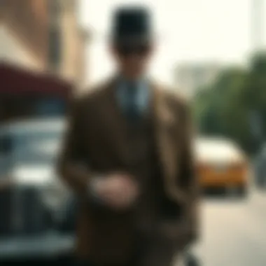 A stylish ensemble featuring a 1920s suit with accessories