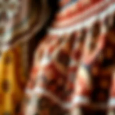 Close-up of intricate patterns and fabrics used in bohemian A-line dresses