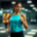 Stylish drop armhole sports tank top in action during workout