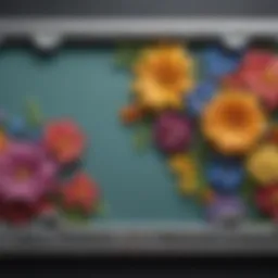 A close-up of a vibrant floral license plate frame showcasing intricate designs