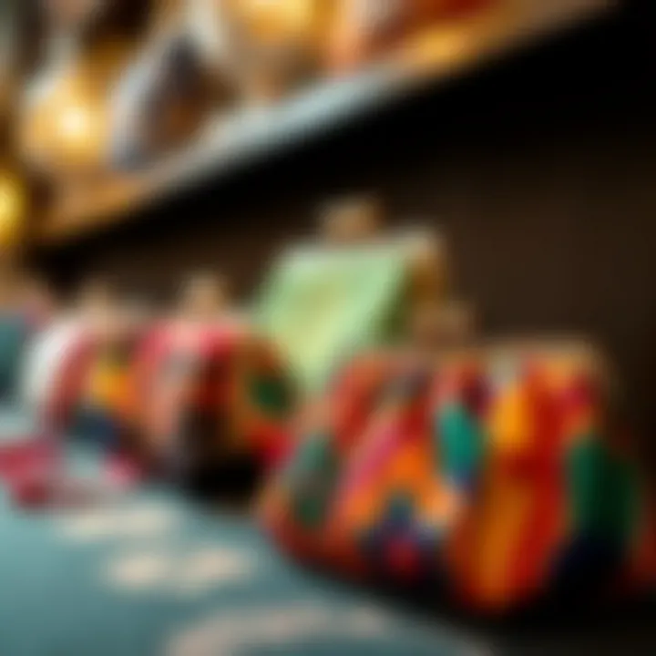 A collection of vibrant silk clutch purses in different styles