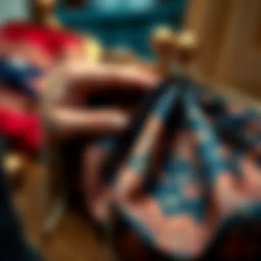 Close-up of the craftsmanship involved in silk purse making