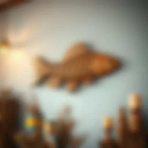 Intricately carved wooden fish wall art showcasing natural textures