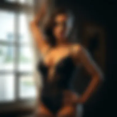 A model confidently wearing a seductive bodysuit