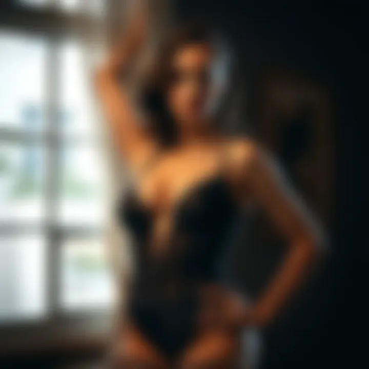 A model confidently wearing a seductive bodysuit