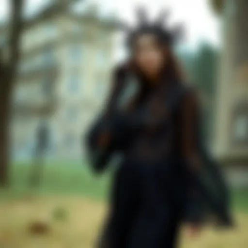 A captivating black boho outfit featuring intricate lace and flowing fabrics.