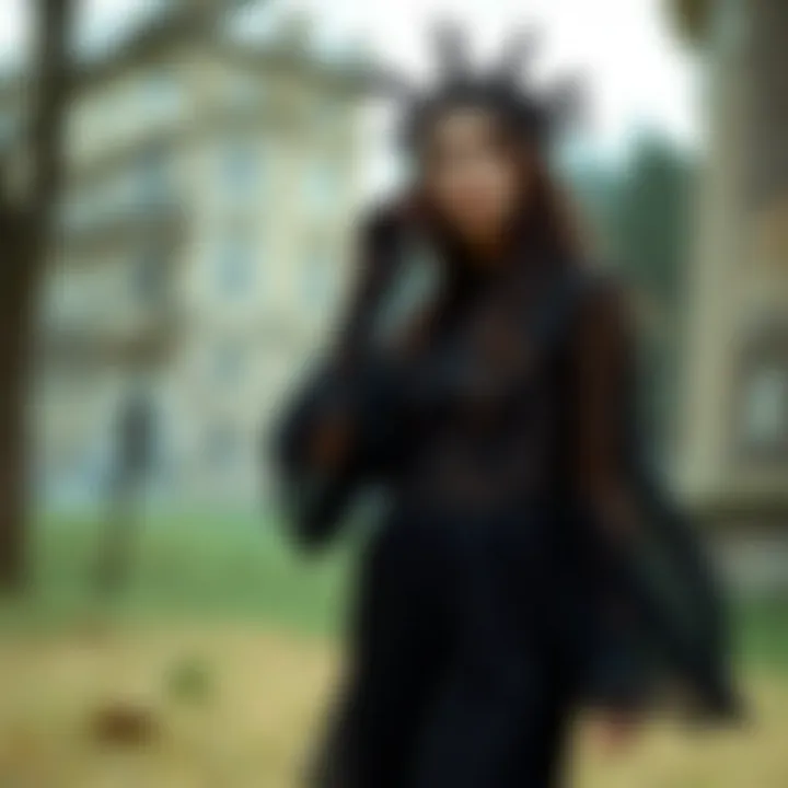 A captivating black boho outfit featuring intricate lace and flowing fabrics.