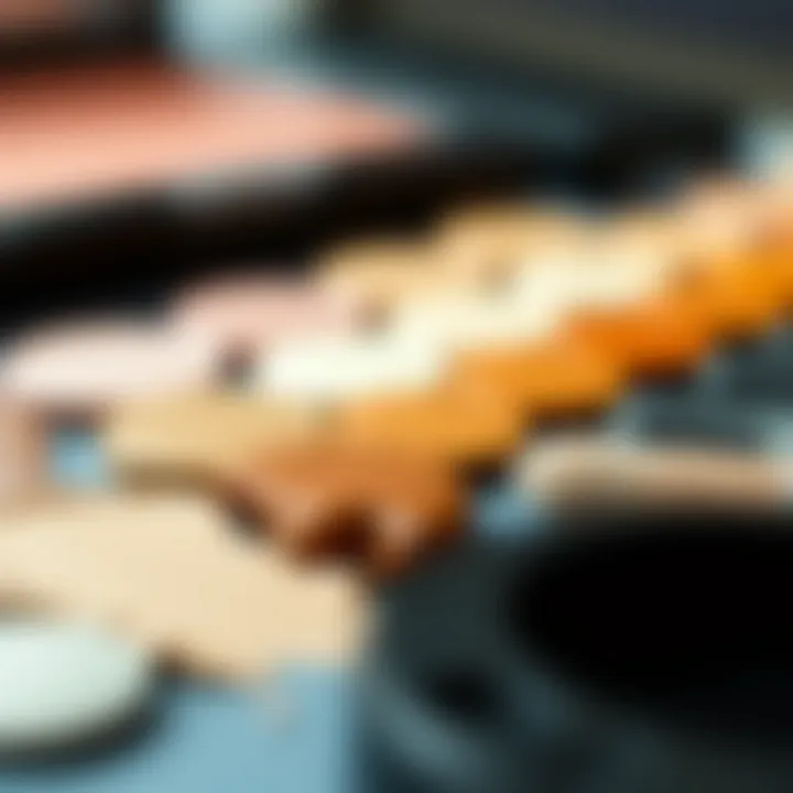 A gradient of various shades of natural makeup products