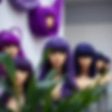 Diverse Styles of Purple Wigs Various styles of purple wigs with bangs displayed on a stylish background
