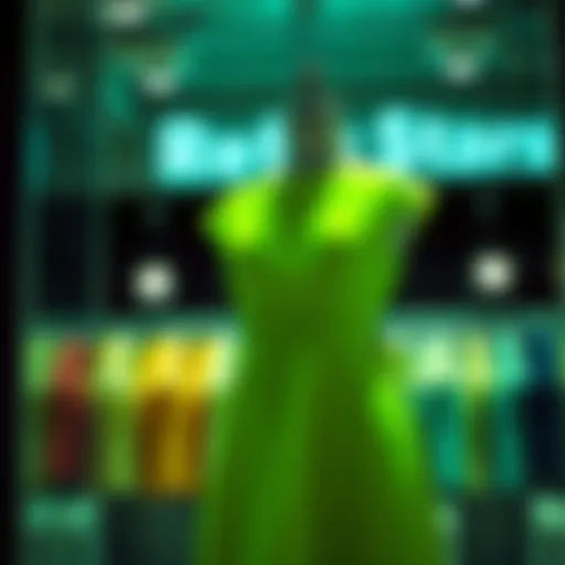 Fluorescent green dress on a mannequin showcasing its vibrant color