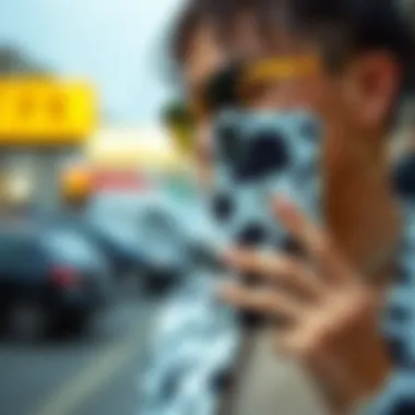 Fashion Statement with Cow Print Case Fashionable individual showcasing cow print iPhone X case