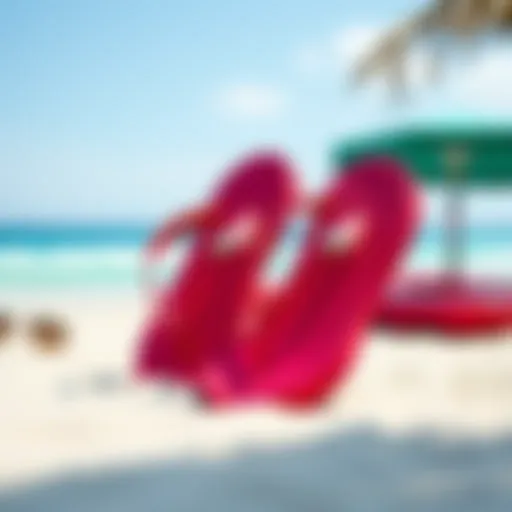 Stylish large size flip flops on a beach setting