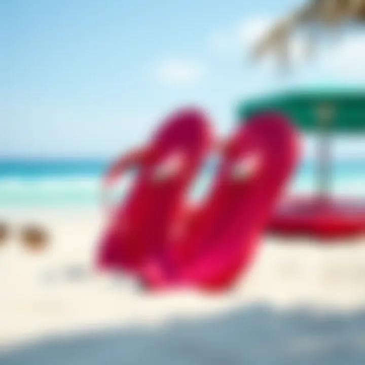 Large Flip Flops in Trendy Beach Environment Stylish large size flip flops on a beach setting