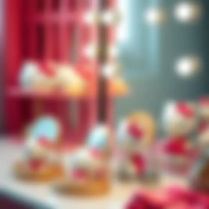 Fashionable display of various Hello Kitty makeup mirrors on a vanity