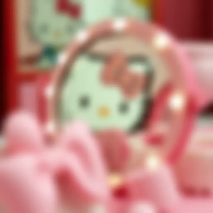 Close-up of unique Hello Kitty mirror features and artistic details