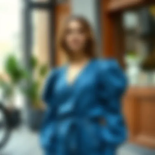 Chic Puff Sleeve Denim Jumpsuit in Fashionable Environment Elegant puff sleeve denim jumpsuit showcased in a stylish setting