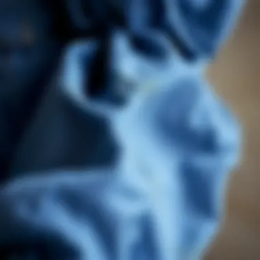 Detailed Texture of Puff Sleeve Denim Material Close-up of the textured fabric of a puff sleeve denim jumpsuit