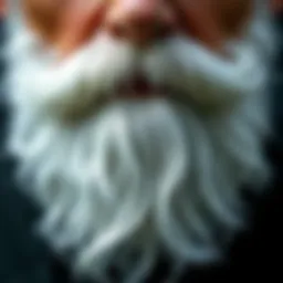 A close-up of an elegant fake white beard showcasing intricate details