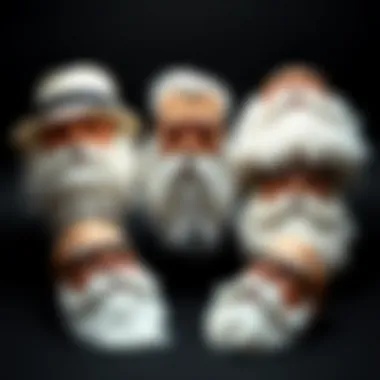 Different styles of fake white beards displayed on a contrasting background