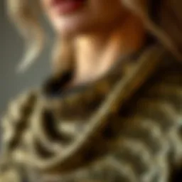 Close-up of the intricate sequin detailing on the cowl neck top