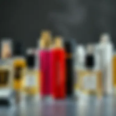 Variety of portable perfume sprays in stylish packaging