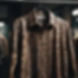 Stylish snakeskin print shirt showcased on a hanger