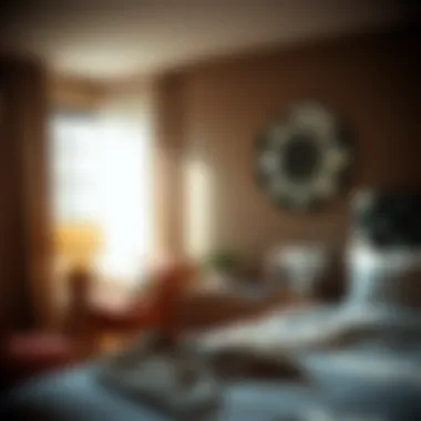 Cozy bedroom featuring a star shaped mirror as a focal point