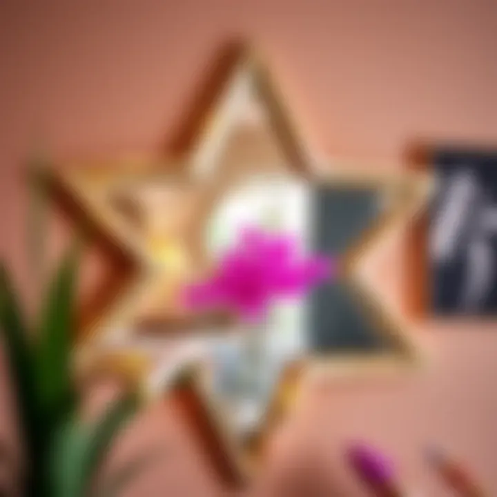 Star shaped mirror reflecting vibrant decor elements